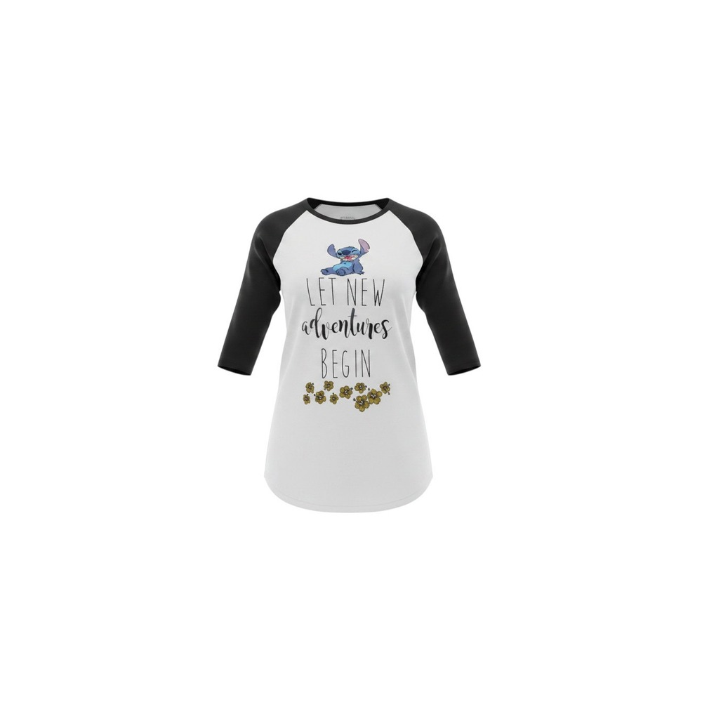 Disney Rue21 Raglan Tee Womens L White Stitch Let New Adventures Begin 3/4 Slv